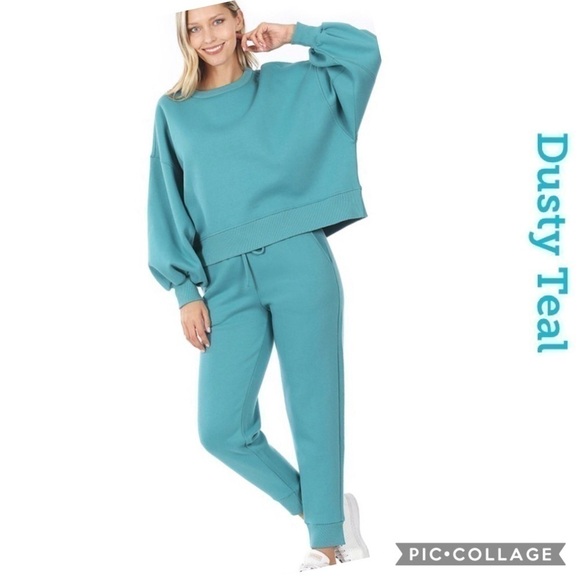 Dusty Teal or Black Two Piece Sweatshirt & Pants - Picture 1 of 5